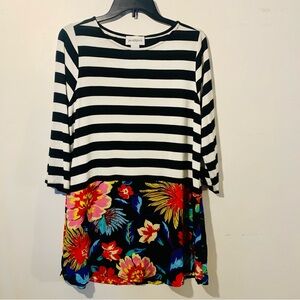 PECK & PECK women’s oversized tunic stripes floral block combo 3/4 sleeve size M